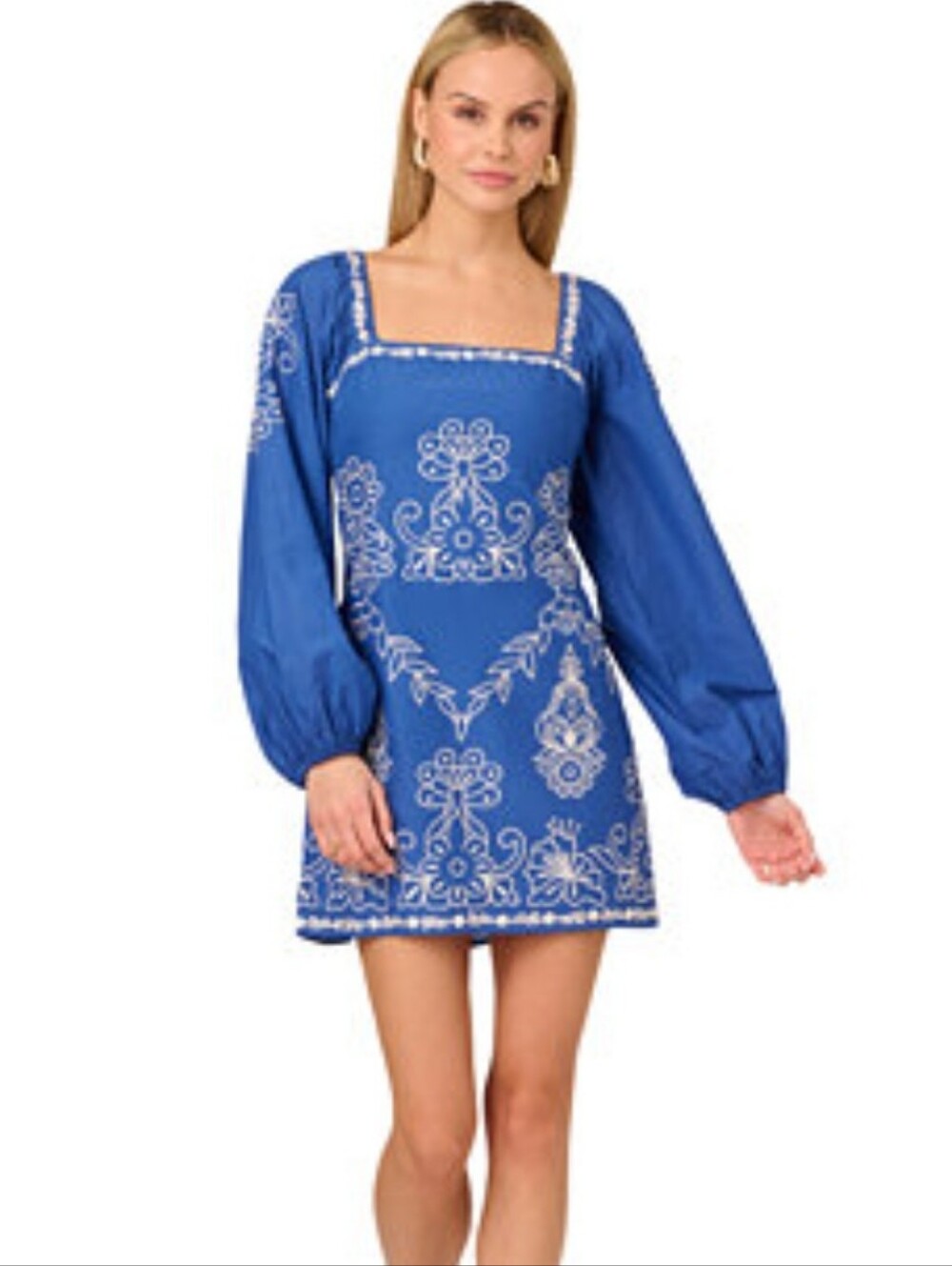 Adrianna Papell NWT Blue White Embroidered Cotton Mini Dress Size 8 $159 Coastal